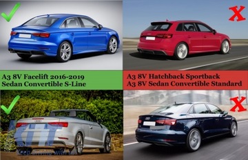 Диффузор для Audi A3 8V Facelift 16-19 S-Line, бампер, седан, кабриолет S3