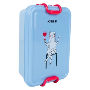 LUNCHBOX ŚNIADANIÓWKA DO SZKOŁY PRZEGRÓDKI Z KOTEM 650ml NIEBIESKI KITE