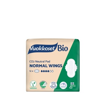 VUOKKOSET EKOLOGICZNE PODPASKI NORMAL 100% BIO 12 SZTUK ZE SKRZYDEŁKAMI