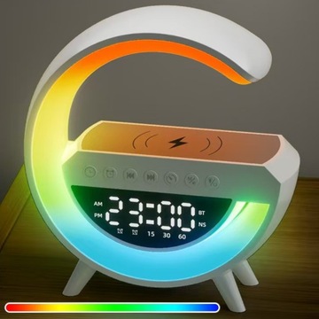 LAMPKA NA BIURKO LED ŁADOWARKA INDUKCYJNA BUDZIK RADIO NOCNA GAMINGOWA