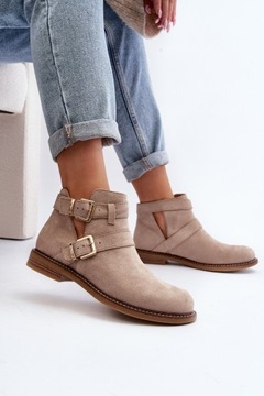 ЖЕНСКИЕ БОТИНКИ НА ПЛОСКОЙ ПЛОСКОЙ ПЛОСКОЙ СИСТЕМЕ С ПОЛОСКАМИ И ВЫРЕЗАМИ, СВЕТЛО-БЕЖЕВЫЙ 41