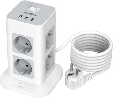 TESSAN TPS03-DE-C listwa zasilająca z 11 gniazdami, 3600 W, USB C, kabel 2M