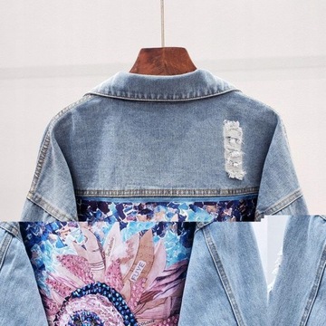 ДЖИНСОВАЯ КУРТКА С ЦВЕТАМИ ВИНТАЖ СТИЛЬ БОХО XL