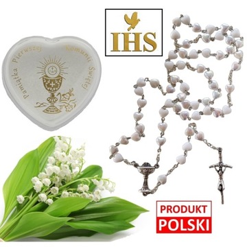 RÓŻANIEC KOMUNIJNY BIAŁY pudełko Komunia - Mieniący w Sercu