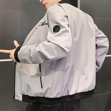 Мужская куртка-бомбер на молнии, однотонная, с воротником-стойкой