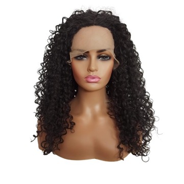 Peruka LACE FRONT czarna afro loki kręcona peruki kręcone + czepek GRATIS