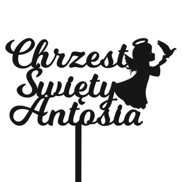 TOPPER CHRZEST ŚWIĘTY IMIĘ ANIOŁ CZARNY NAPIS TORT