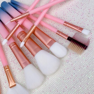 ZESTAW PĘDZLI PĘDZLE DO MAKIJAŻU OCZU TWARZY PROFESJONALNY OMBRE ETUI 12SZT