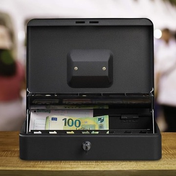 Металлический денежный ящик для купюр, монет, вместительный бокс КНУ-02БЛ