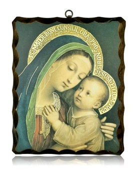 Ikona religijna MATKA BOŻA Dobrej rady DREWNO TOPOLA 22x26cm