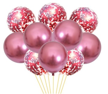 ZESTAW BALONY METALICZNE RÓŻOWE KONFETTI 10 SZT