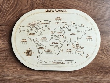 DREWNIANE ekologiczne PUZZLE MAPA ŚWAITA MONTESSORI kontynenty nauka