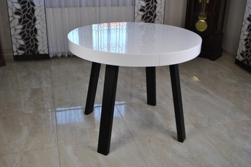 STÓŁ ROZKŁADANY OKRĄGŁY BIAŁY POŁYSK LOFT 110/210 SALON JADALNIA KUCHNIA