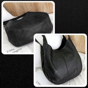 Черная большая вместительная женская сумка через плечо для покупок