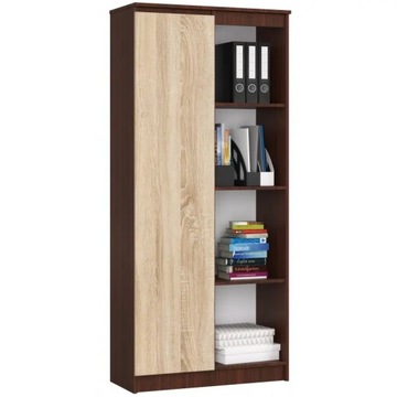 Regał stojący 80 cm biurowy szafka 1 drzwi 8 półek pojemny Wenge Dąb Sonoma