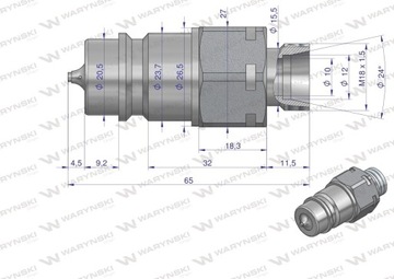 Szybkozłącze hydrauliczne wtyczka z eliminatorem ciśnienia M18x1.5 gwint ze
