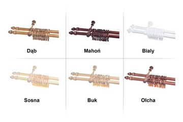 Kółka kółko drewniane z żabką do karnisza drewnianego, DĄB 20 szt