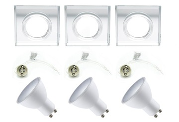 3x ZESTAW OPRAWA HALOGENOWA SZKLANA kwa + LED GU10