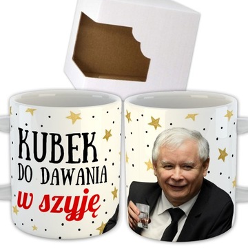 KUBEK DAJĘ W SZYJĘ ŚMIESZNY PREZENT KACZYŃSKI PIS ZABAWNY DO KAWUSI