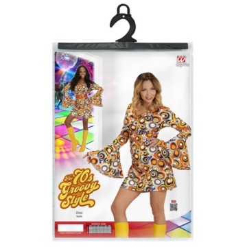 ПЛАТЬЕ КОРОЛЕВА ХИППИ КОСТЮМ РАЗНОЦВЕТНЫЕ КРУГИ XXL