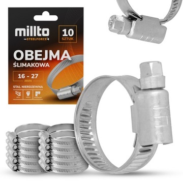 10x Opaska Zaciskowa METALOWA 16-27 Cybant Obejma Ślimakowa SKRĘCANA Sta GR