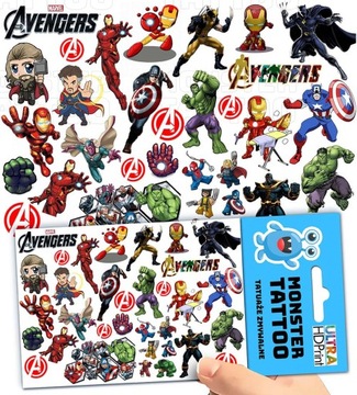 TATUAŻE ZMYWALNE TYMCZASOWE DLA DZIECI DZIECIĘCE AVENGERS WZORY ORYGINALNE