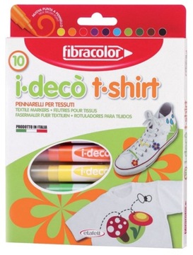 FIBRACOLOR Flamastry markery pisaki do tkanin koszulek I-Deco 10 kolorów