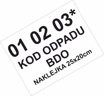 naklejka KOD ODPADU BDO opis oznaczenie ODPADÓW