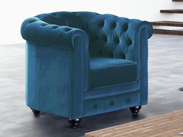 Fotel CHESTERFIELD - Welur w odcieniu morskim