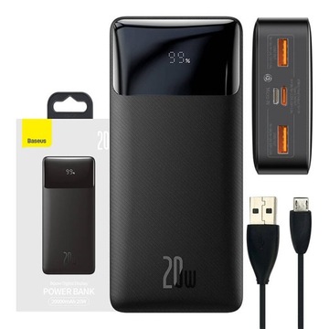 BASEUS ЕМКОСТЬ БОЛЬШОЙ БЫСТРЫЙ POWERBANK 20000 МАЧ QC 20 Вт POWER BANK USB A USB-C