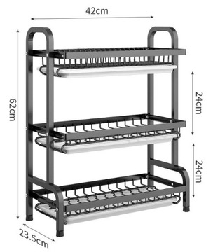 ТРЕХУРОВНЕВАЯ СУШИЛКА ДЛЯ СУШКИ ПОСУДЫ, МЕТАЛЛИЧЕСКАЯ КАПЕЛЬНИЦА, ПОДСТАВКА, ЧЕРНАЯ, 42x62 см