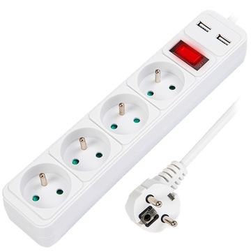 PRZEDŁUŻACZ LISTWA ZASILAJĄCA WŁĄCZNIK GRUBY SZNUR 4 GNIAZDA 2xUSB 2.1A 5M
