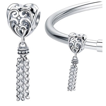 CHARMS SERCE AŻUR srebro 925 zawieszka koralik wiszące łańcuszek beads