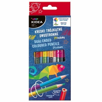 12X KIDEA KREDKI TRÓJKĄTNE DWUSTRONNE 24 KOLORY