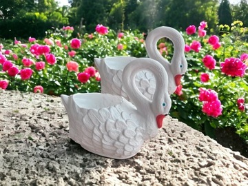 ЛЕБЕДЬ ЦВЕТОЧНЫЙ ГОРШОК САДОВАЯ ФИГУРКА НАБОР ЦВЕТОЧНЫХ КРЫШЕК 2x МАЛЕНЬКИЙ