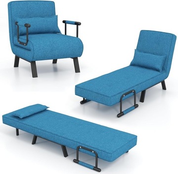 Fotel do spania 4 w 1 z funkcją łóżka sofa do spania z 6-stopniow niebieski