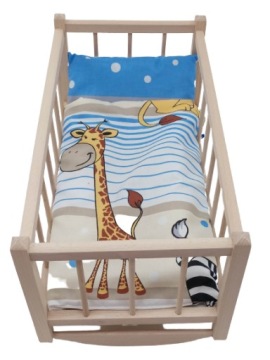 KOŁYSKA dla lalek drewniana + pościel 3 ELEMENTY