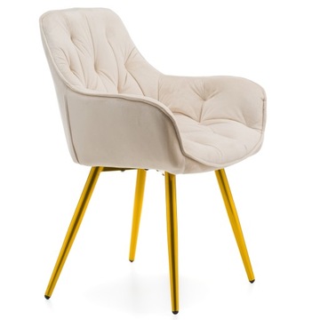 KRZESŁO TAPICEROWANE PIKOWANE GLAMOUR NOWOCZESNE WELUROWE BEŻOWE