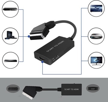 АДАПТЕР SCART TO HDMI КОНВЕРТЕР EURO AV PAL NTSC УЛУЧШЕННАЯ ВЕРСИЯ С КАБЕЛЕМ