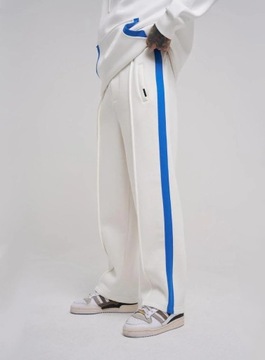 SPODNIE DRESOWE MĘSKIE Wygodne Modne Białe / Niebieskie Machinist Strip XL