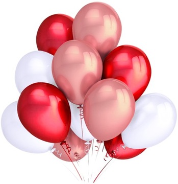 BALONY METALICZNE ROSE GOLD CZERWONE BIAŁE 12szt