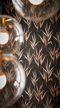 ОБОИ ТРАВА ЛИСТЬЯ ГЛАМУР ЧЕРНЫЕ ОЛИВКО-РОЗОВЫЕ ГЛАМ