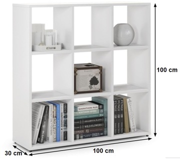 Современный открытый модульный книжный шкаф с 9 полками для книг, белый 100 см