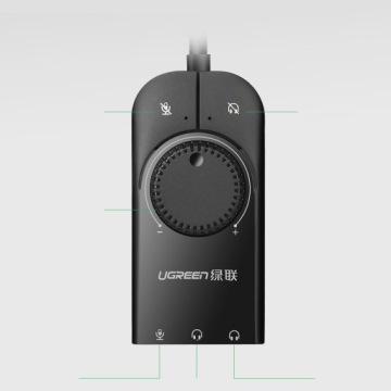 ЗВУКОВАЯ КАРТА UGREEN USB НАУШНИКИ МИКРОФОН 15 СМ