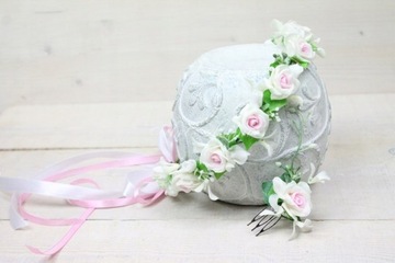 Венок для причастия БЕЛЫЙ розовый винтажный стиль причастия