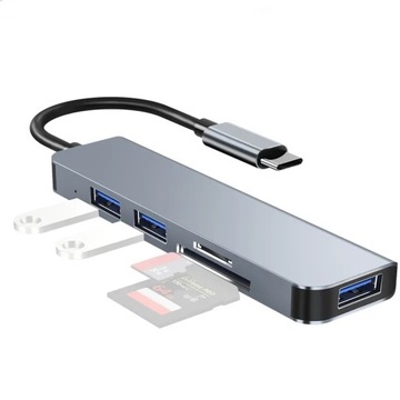 Adapter USB-C 5w1 HUB 3xUSB 3.0 2.0 SD Micro SD