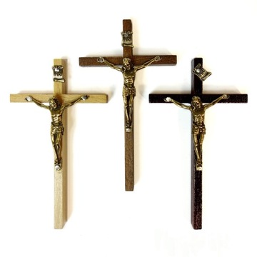 KRZYŻ DREWNIANY - na ścianę - 3 KOLORY - 12 x 6,5 cm