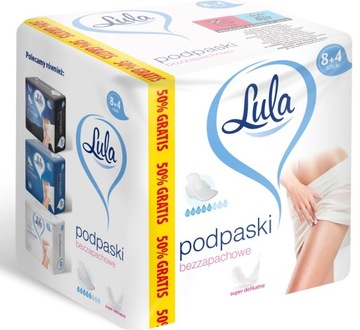 LULA PODPASKI HIGIENICZNE ZE SKRZYDEŁKAMI WŁÓKNINA SUPER DELIKATNE 12szt