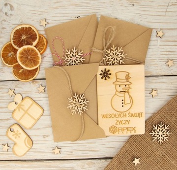 Kartka świąteczna drewniana firmowa LOGO IMIE eko