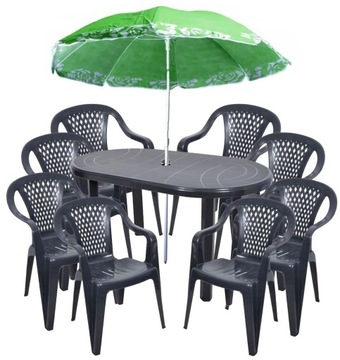 Mały stół OPAL śr 90cm + 4 krzesła ogrodowe max 110kg plastik szary